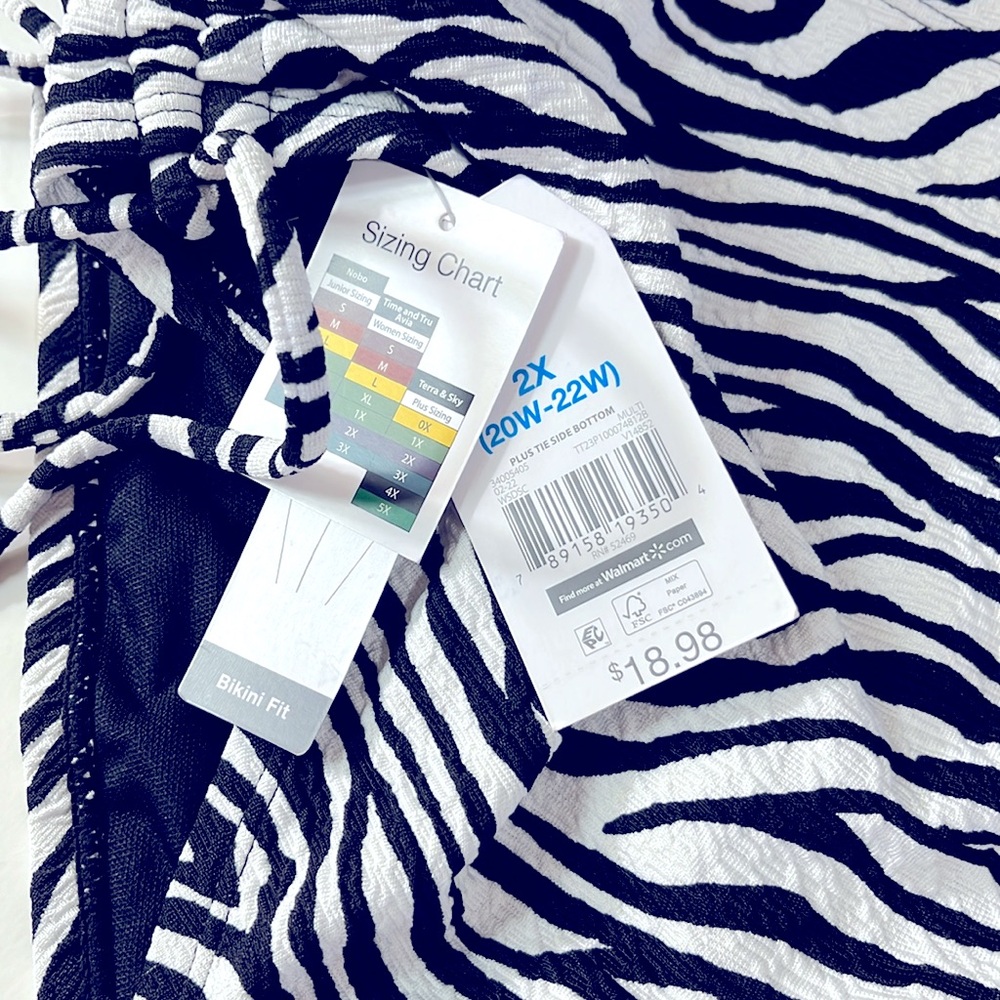 Time and Tru Zebra Print Swim Bottoms - Black and White 2X NWT plus size - Picture 6 of 8